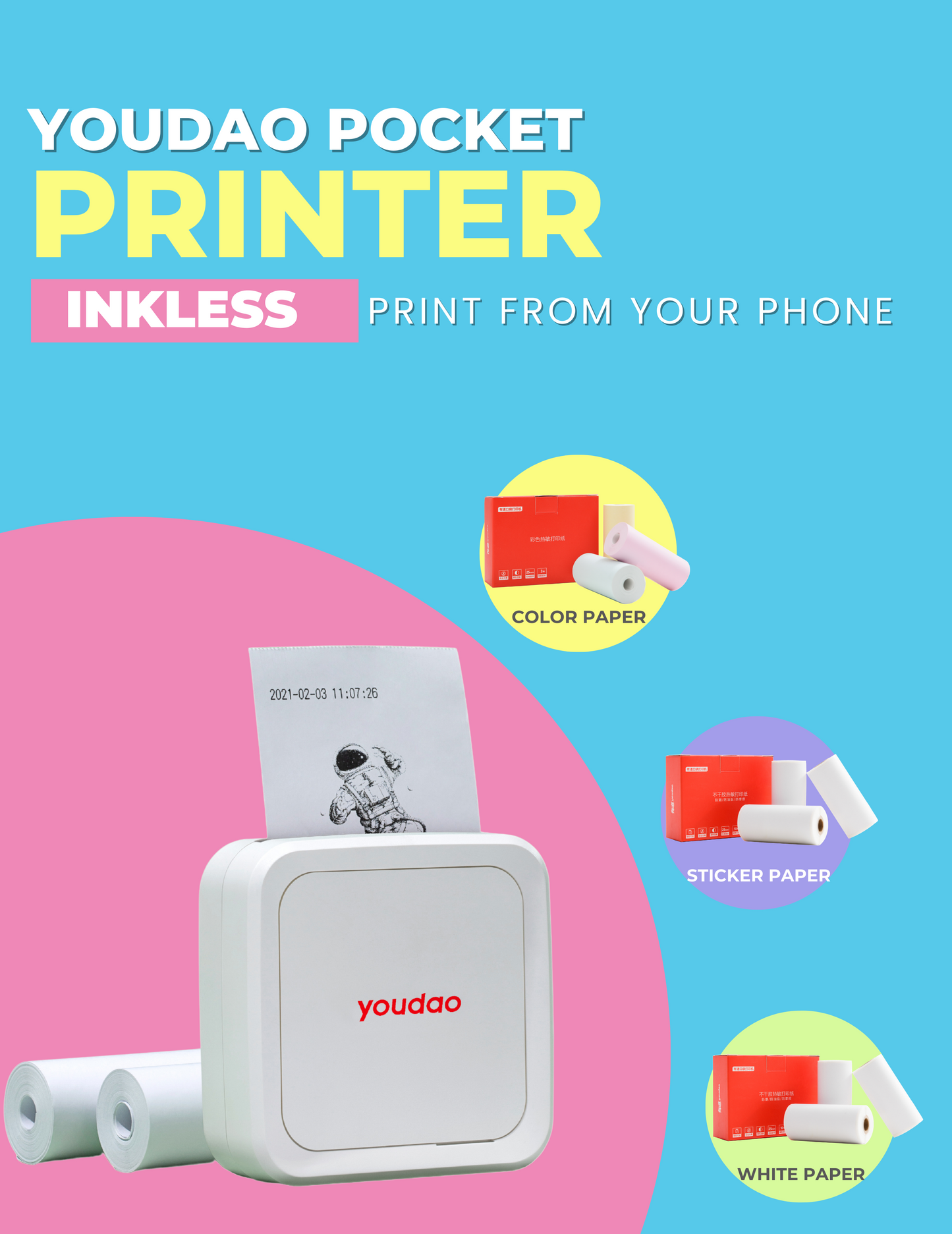 Youdao Pocket Printer with Thermal Paper